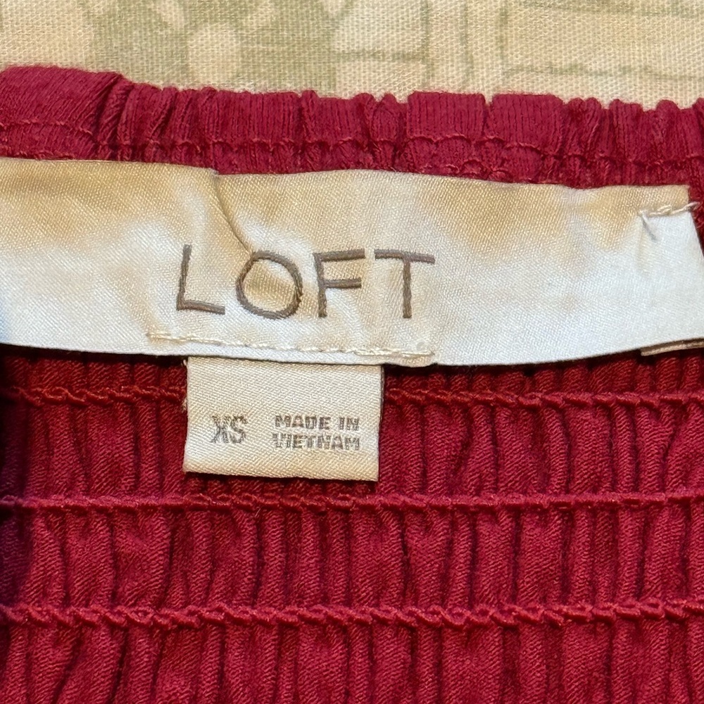 LOFT Burgundy Smocked Dress - Picture 7 of 8